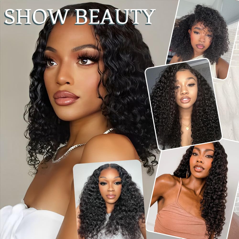 Renyarch Feather Crochet Human Hair Bundles 14 Pouces Deep Wave Meche 125g 100 Pcs Noir Naturel Wet and Wavy Invisible Crochet Bouclé Naturel Cheveux Humain Curly