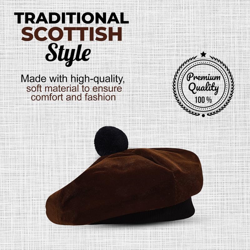 Image of Scottish Tam O' Shanter Hat Tartan Bonnet Pom Pom Wool Flat Cap One Size