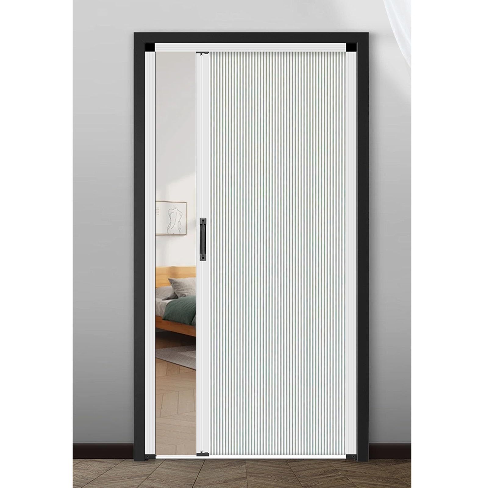 Retractable Folding Door, No-Drilling Customize Interior Accordion Door with Aluminum Frame and Cellular Fabric, Waterproof and Heat Insulation, for Bedroom, Bathroom, Kitchen, Office(32x80in(81x203cm