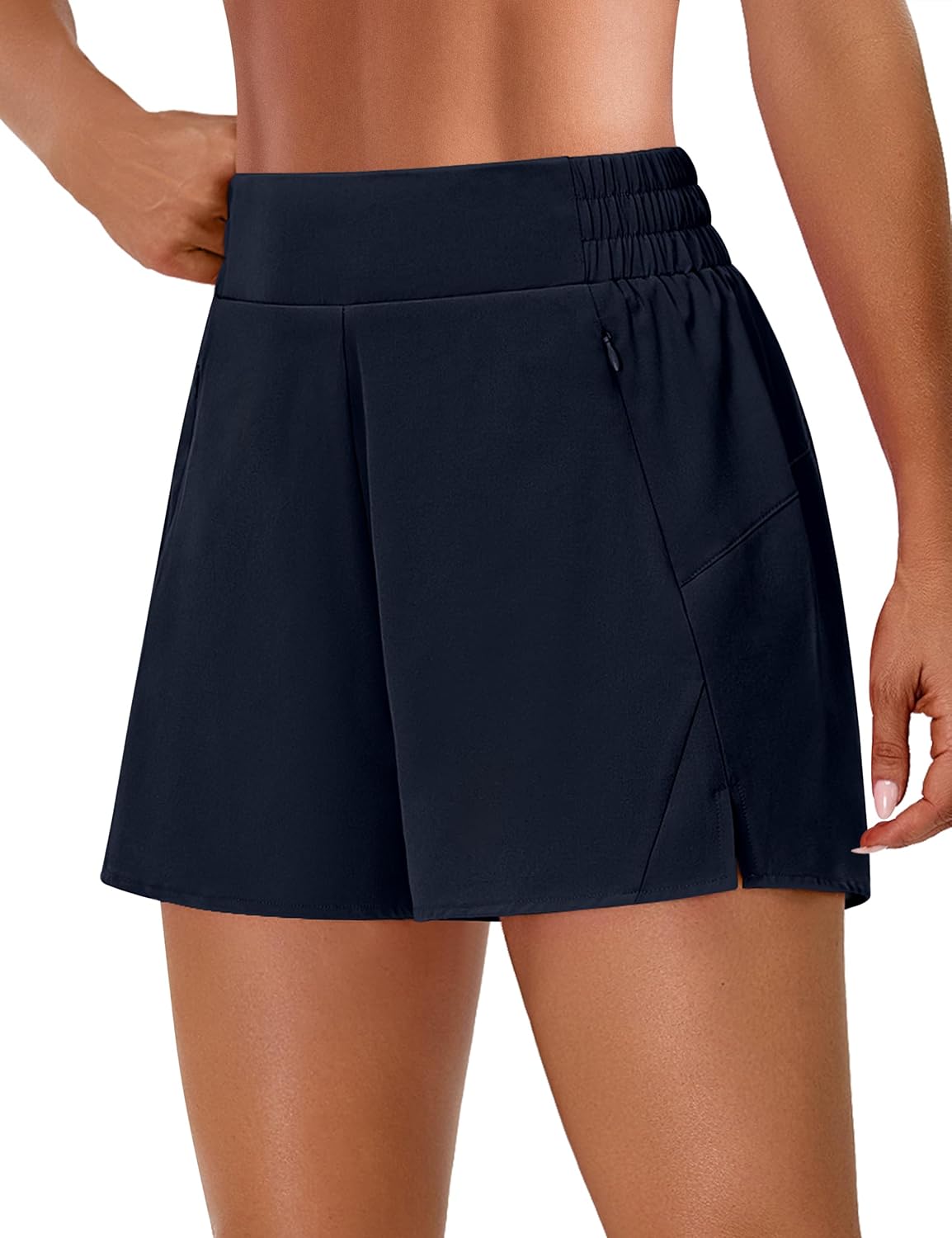 BMJL Womens 2.5" Athletic Running Shorts Gym Workout High Waisted Short with Zipper Pockets