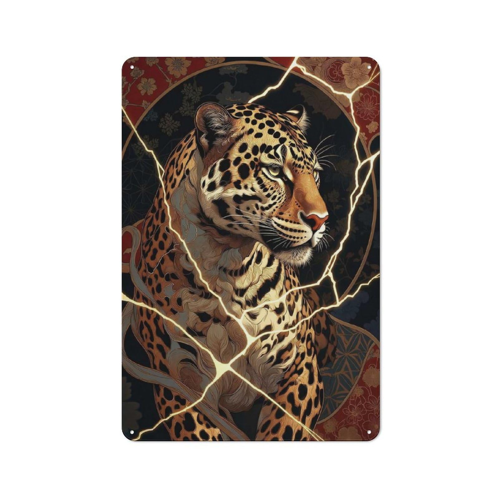 For Living Room Or Hallway, Kintsugi Leopard Retro Metal Plaque 30x20cm, for A Newly Furnished Living Room And Hallway