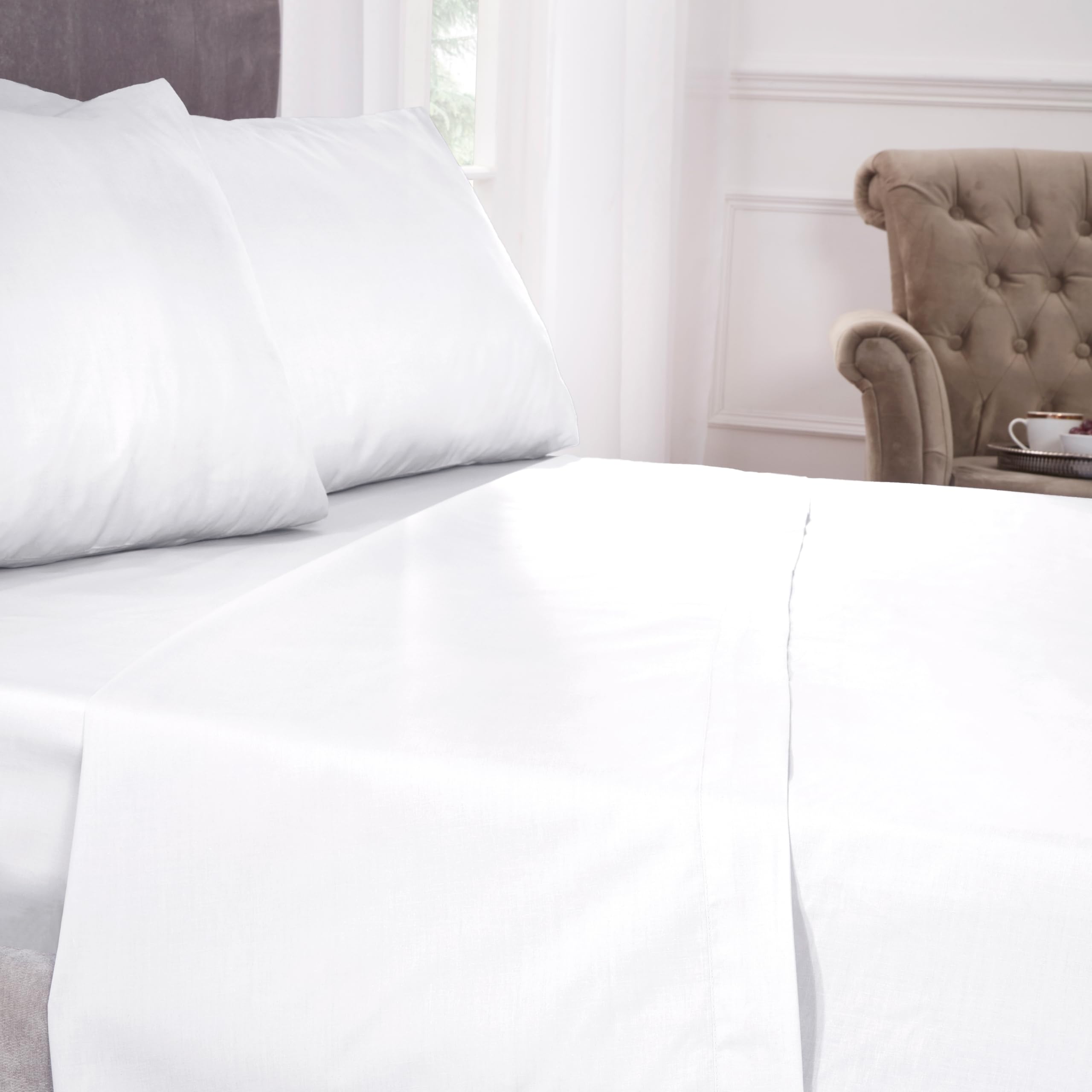 Emma Barclay 180 Thread Count Percale Flat Sheet in White - Double Bed