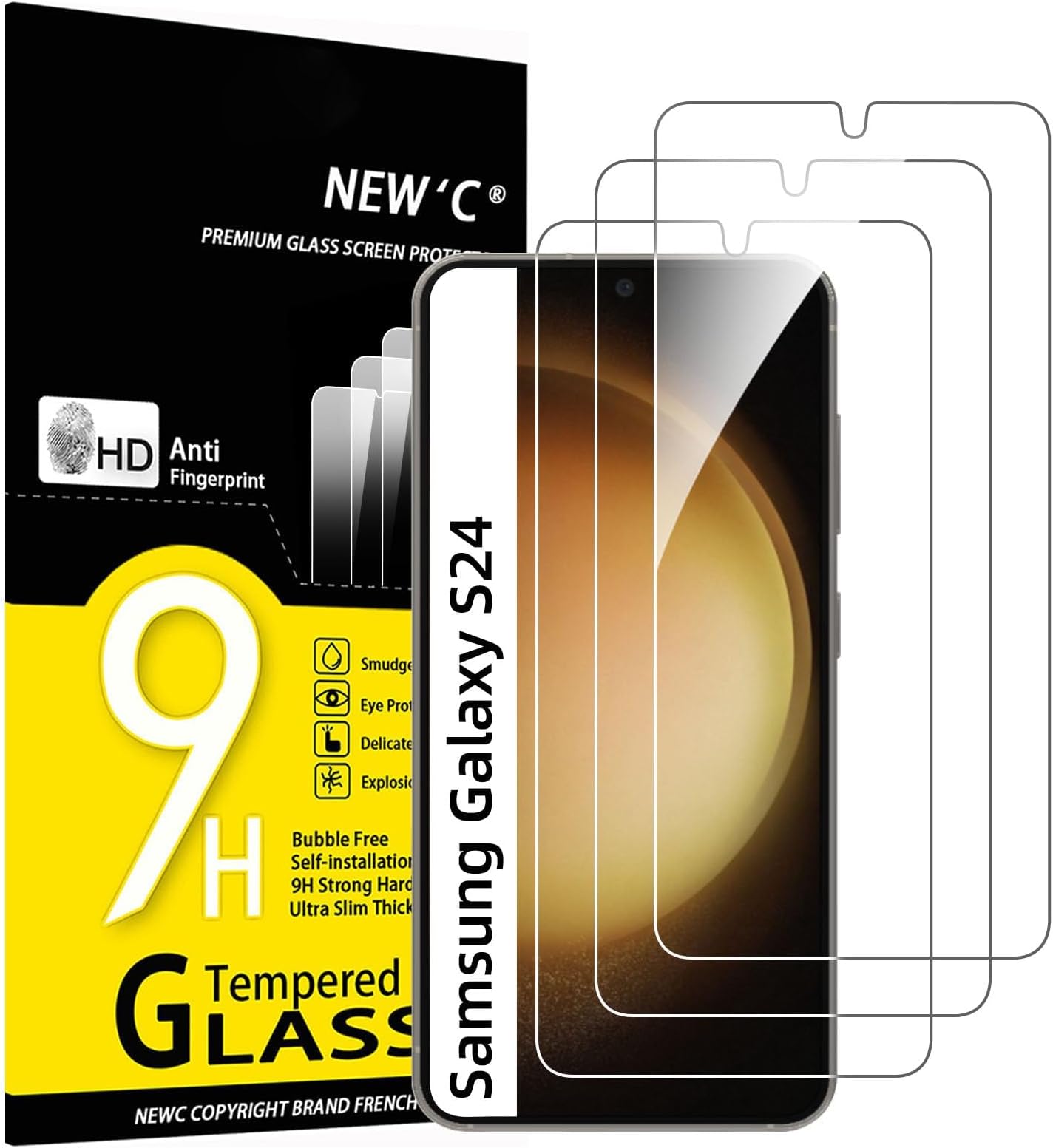 3 Pack Designed for Samsung Galaxy S24 Screen Protector Tempered Glass,(NON Compatible with S24 Plus, S24 Ultra), Case Friendly Ultra Resistant