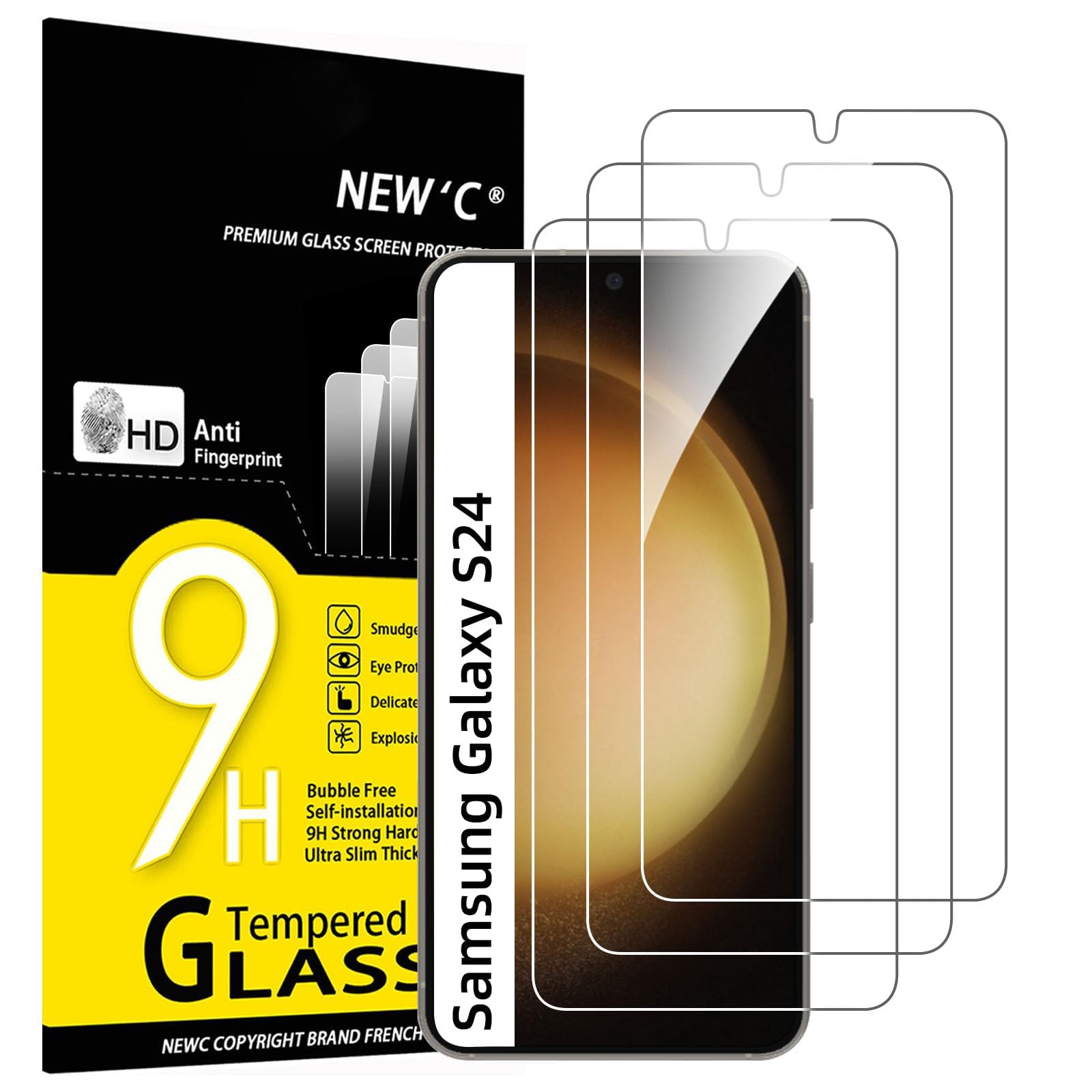 NEW'C 3 Stück für Samsung Galaxy S24 5G für Panzerglas, Frei von Kratzern, 9H Härte, HD Displayschutzfolie, 0.33mm Ultra-klar, Ultrabeständig