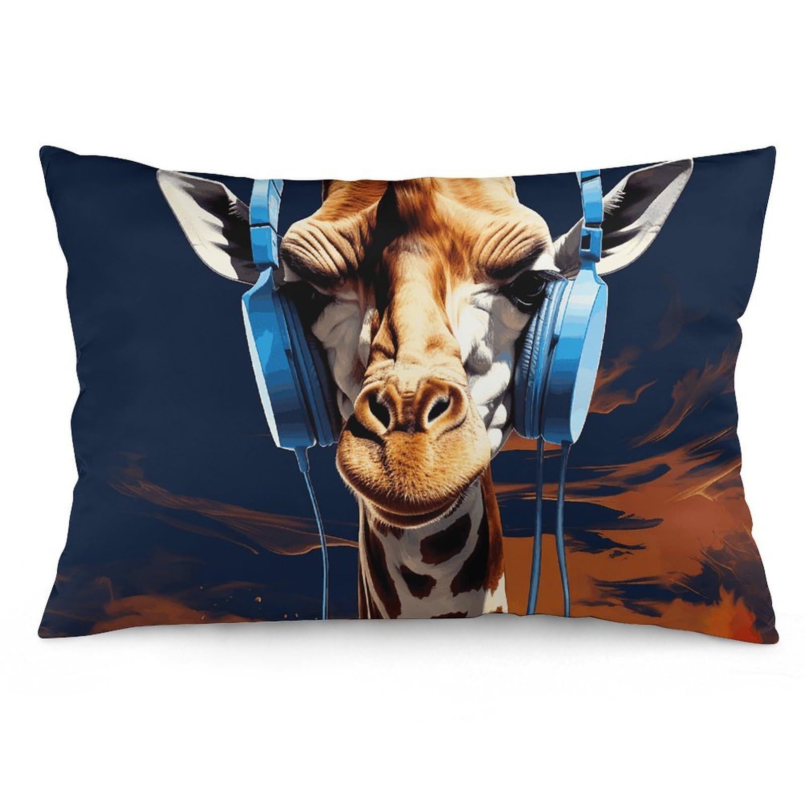 2 Pack Pillow Cases for Hair and Skin, Soft Breathable Pillow Case Covers with Hidden Zipper, Giraffe Wearing Headphones Pillowcase 12 "x20 Pillow Covers for Sleeping Gift