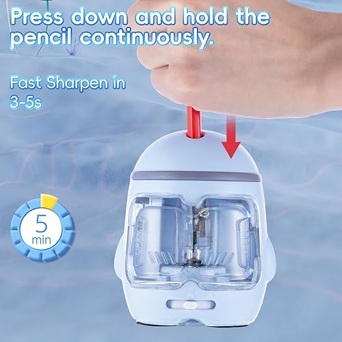 Miniatura 3 de M&G Mini sacapuntas eléctrico, sacapuntas portátil, diseño de gato, con bateríaUSB de doble potencia para lápices, niños, estudiantes, hogar, aula,