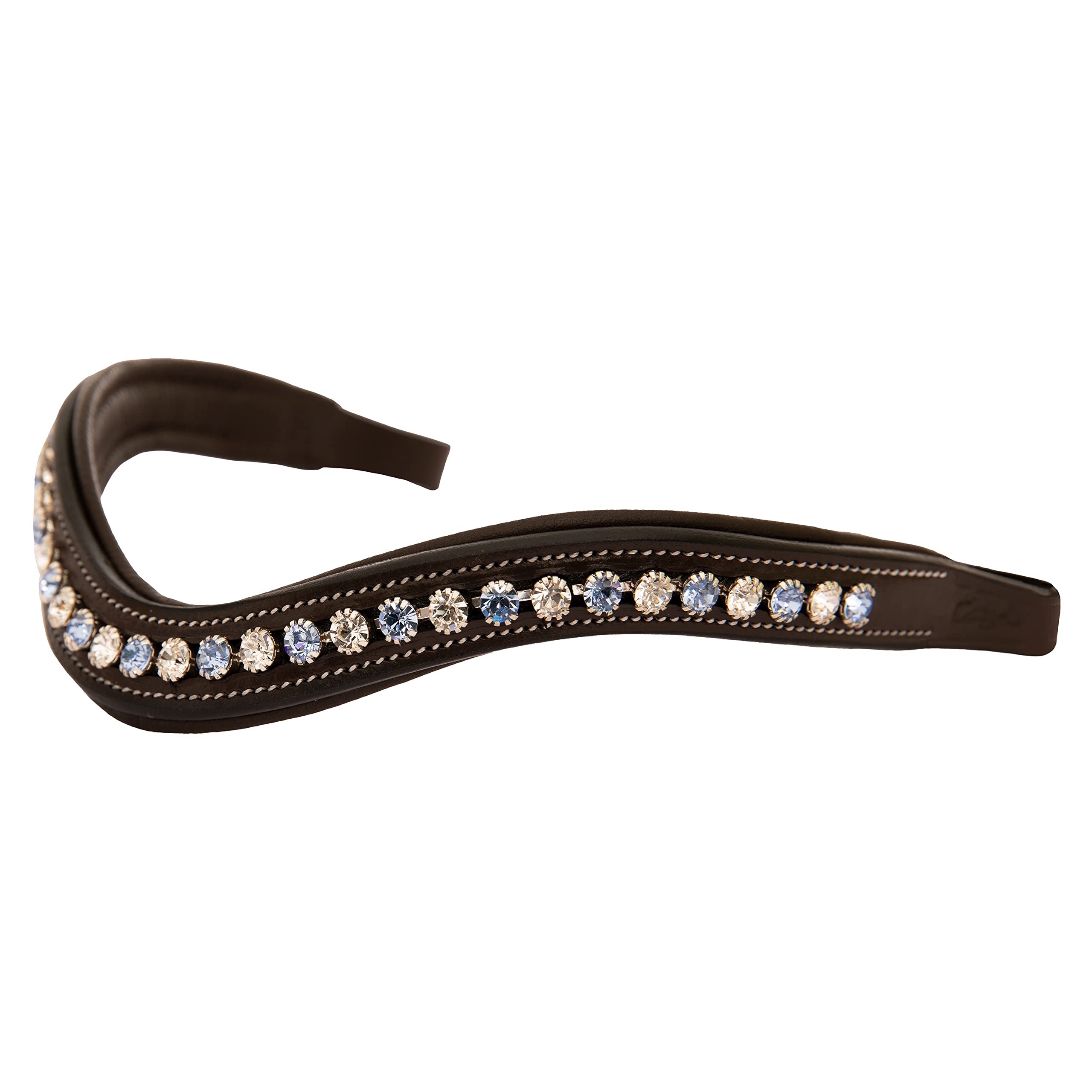 Exion Curved Crystal Browband for Horses – Soft Padded Bling English Bridle Brow Band | Dressage, Show, Jumping | Black, Brown | Blue, White Crystals For Horses