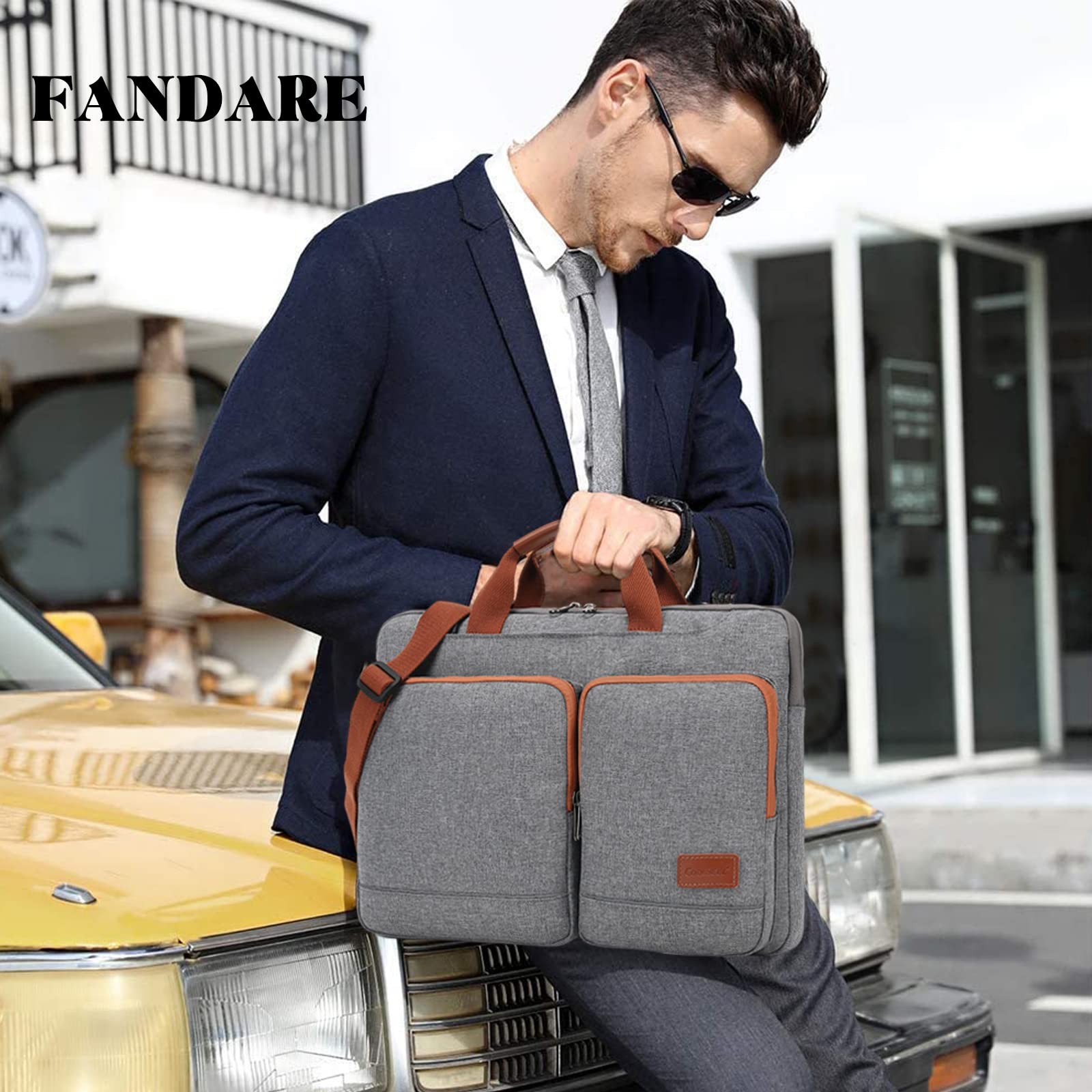 FANDARE Bandoleras y Bolsas Mensajero para portátiles y netbooks Maletín Portatil 15.6 Pulgadas Bolsa de Hombro Portadocumentos Bolsas para Colegio Viajar Trabajo Negocio Messenger Bag Gris