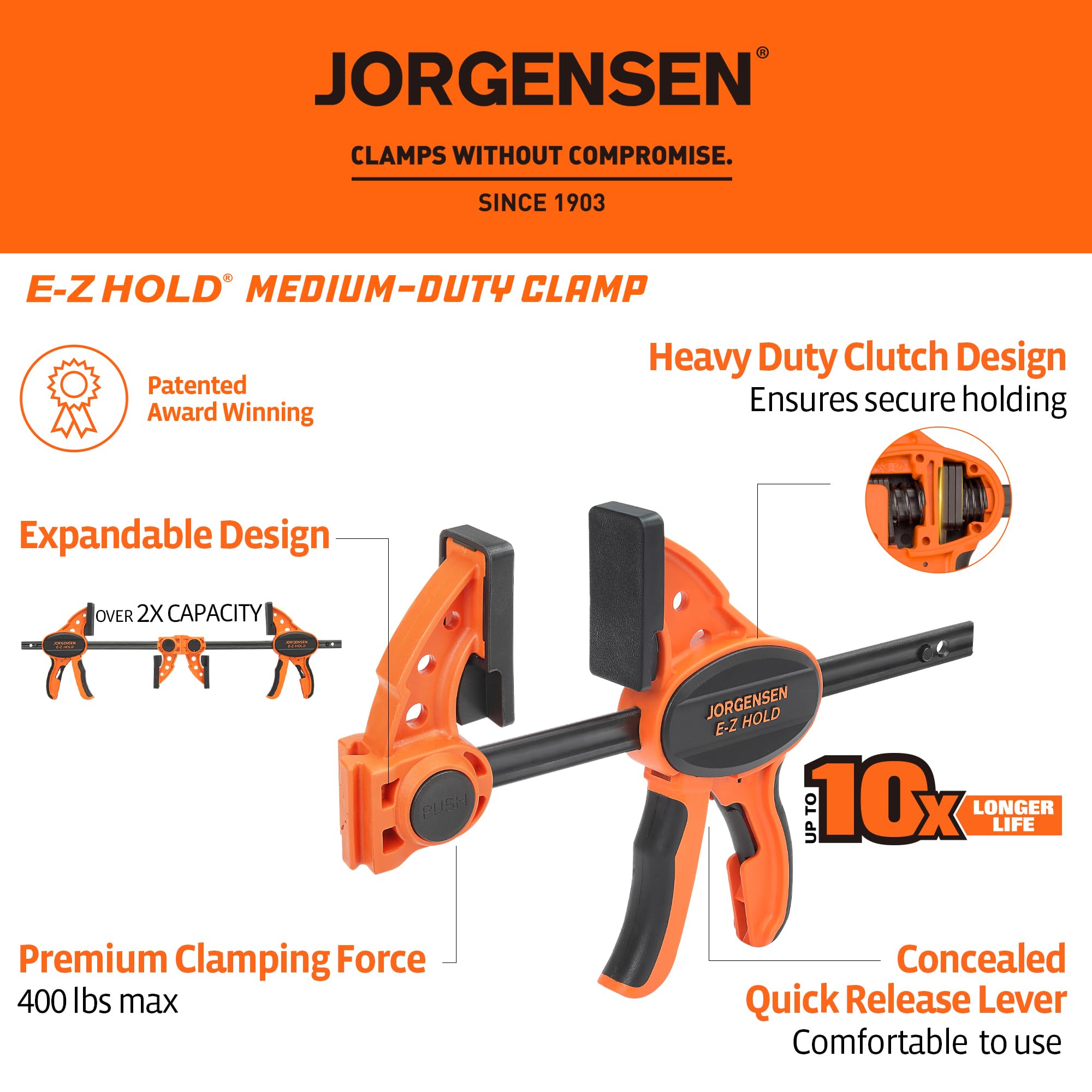 Jorgensen Bar Clamps - 400 lb Hold, 2-Pack -2