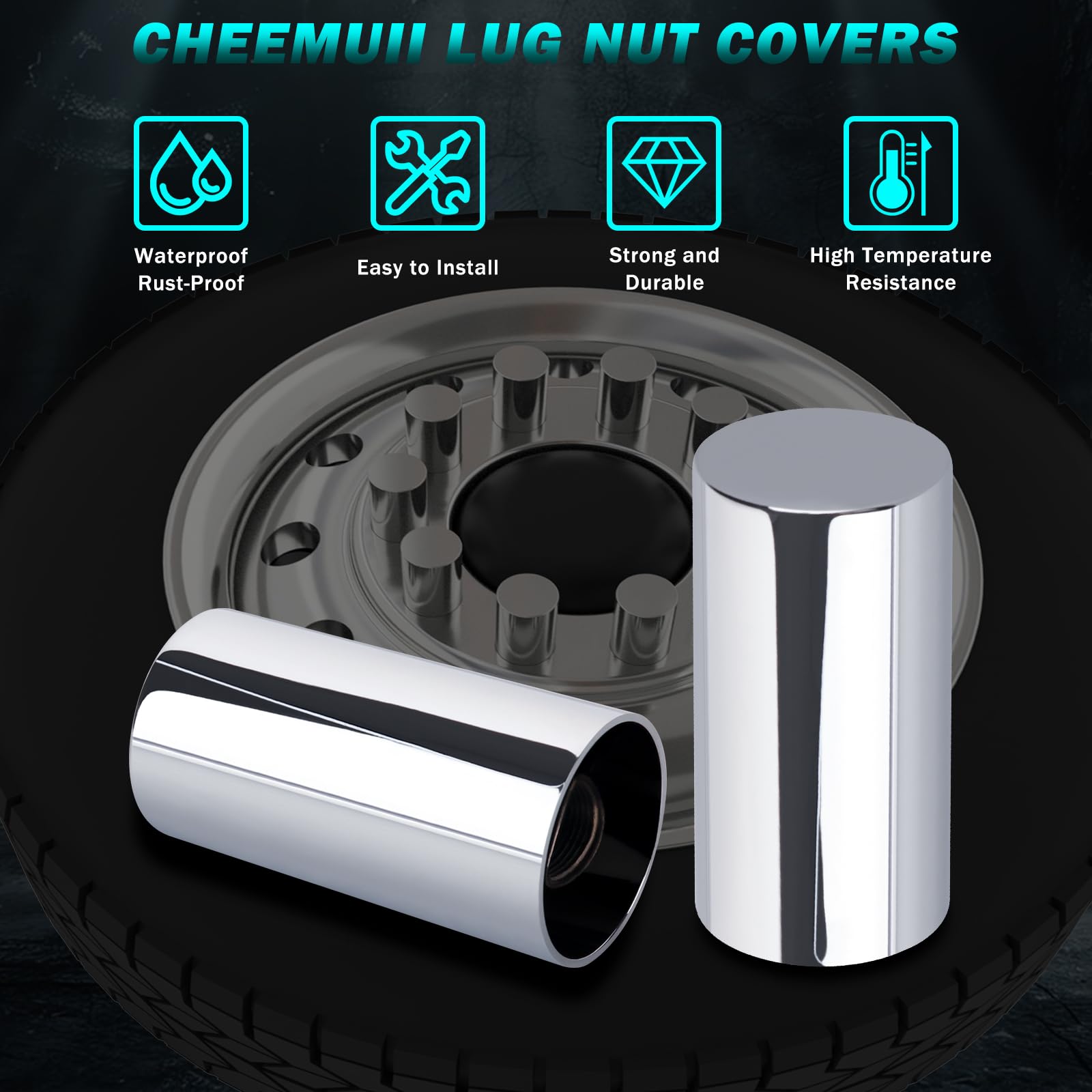 60 Pcs 33mm Lug Nut Covers Kit Premium ABS Chrome Togo
