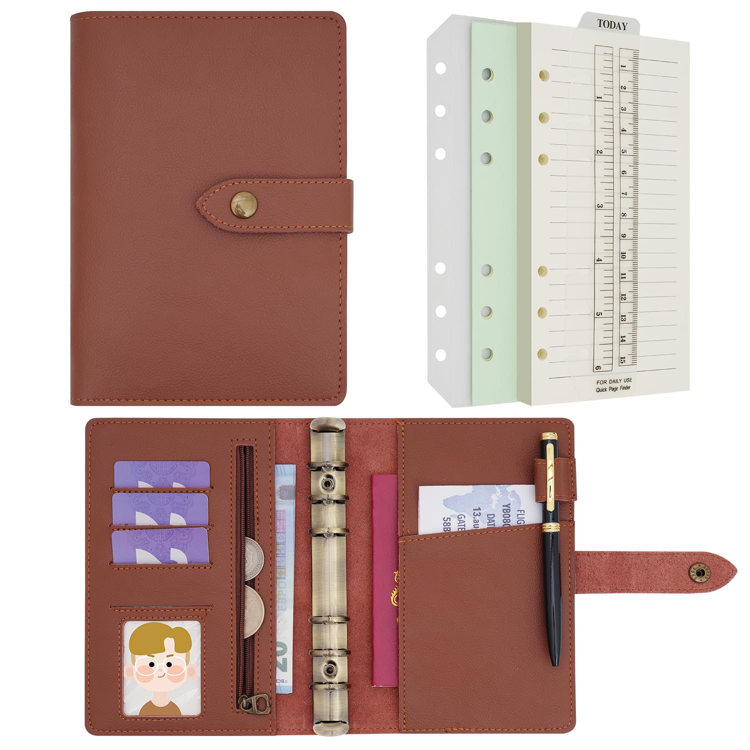 A6 Binder Refillable Diary Notebook Journal Planner Organizer, Coffee