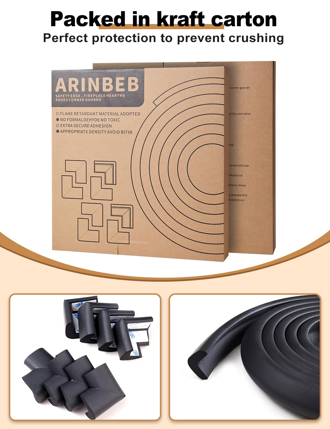 Protector de esquina de espuma para el borde y protector de esquina para chimeneas, con materiales retardantes, parachoques de seguridad de espuma a prueba de bebés (negro)