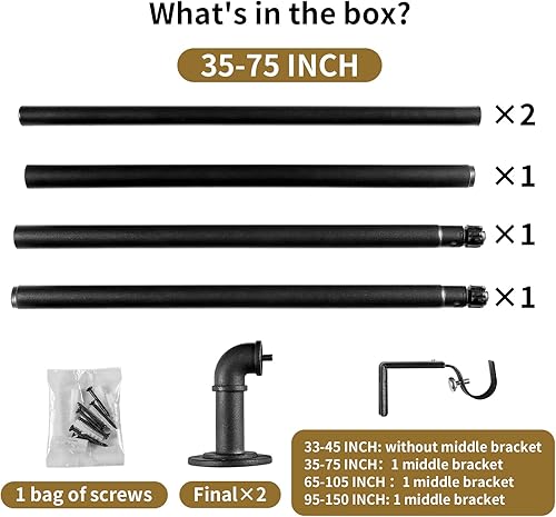 Miniatura 6 de Barras de cortina industriales para ventanas de 48 a 84 pulgadas, barra de cortina opaca envolvente, para interiores y exteriores, 78 pulgadas de