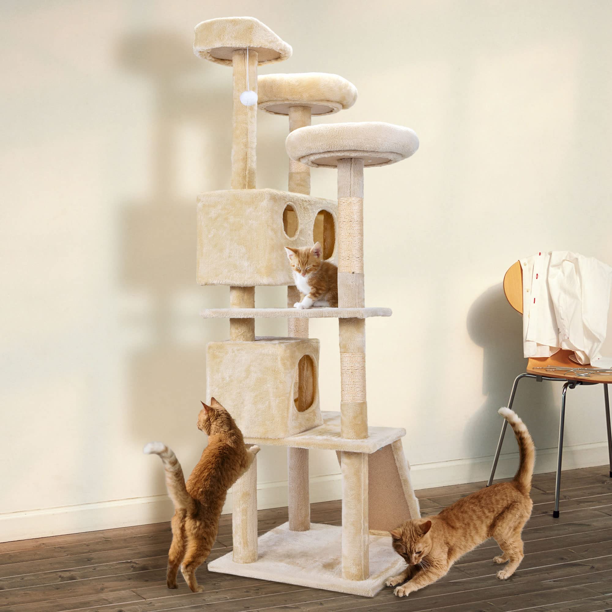WoodbellmuYaheetech 52in Cat Perch Furniture Tree Cat Tower Soft Condo
