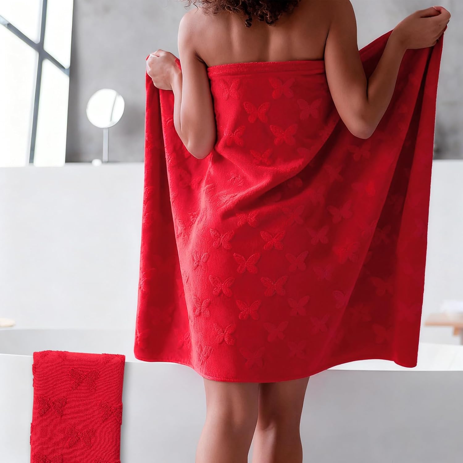 Peryiter 4 Pcs Christmas Red Bow Hand Towels and Bath Towels Set for Bathroom 100% Cotton Absorbent Decorative Jacquard Weave Coquette Bathroom Decoration Preppy Bath Decoration Gift