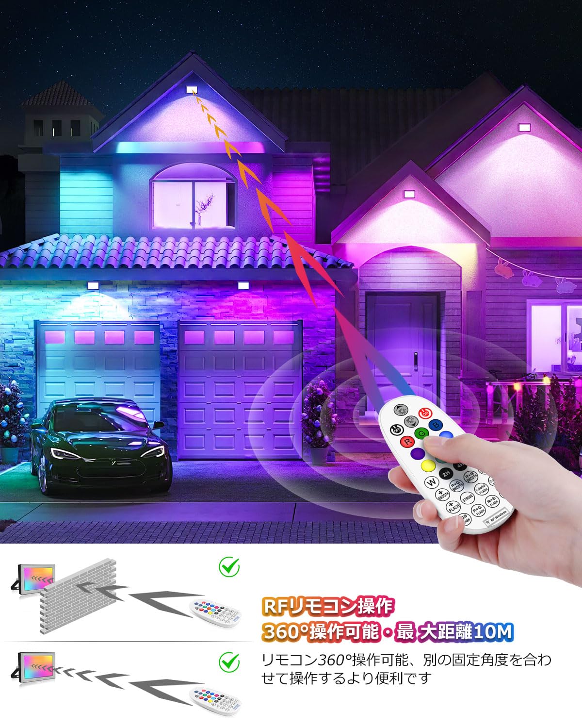 ★LED雰囲気ライト 屋外 庭園灯 RGB看板灯 景観照明 舞台照明　60W Amazon.co.jp: CLY RGBライト 60W 投光器 LED雰囲気ライト 屋外