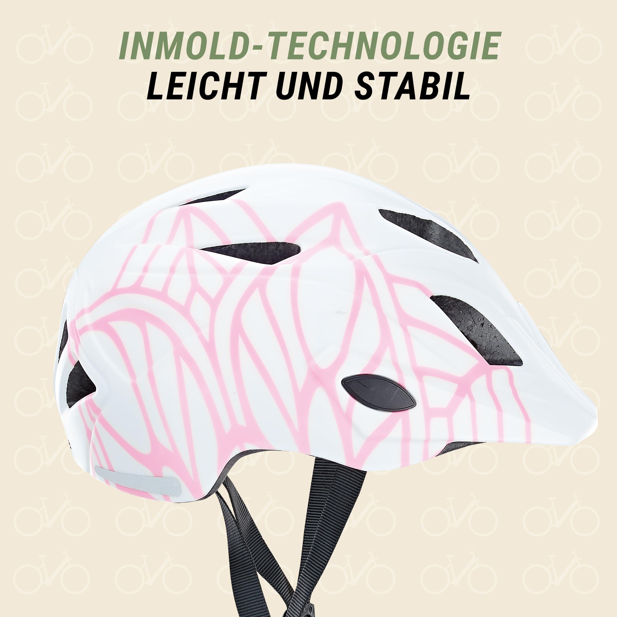 Prophete Dziecięcy kask rowerowy, regulowany pierścień głowy 52-56 cm, atest TÜV/GS, Inmold, LED, kolor biały