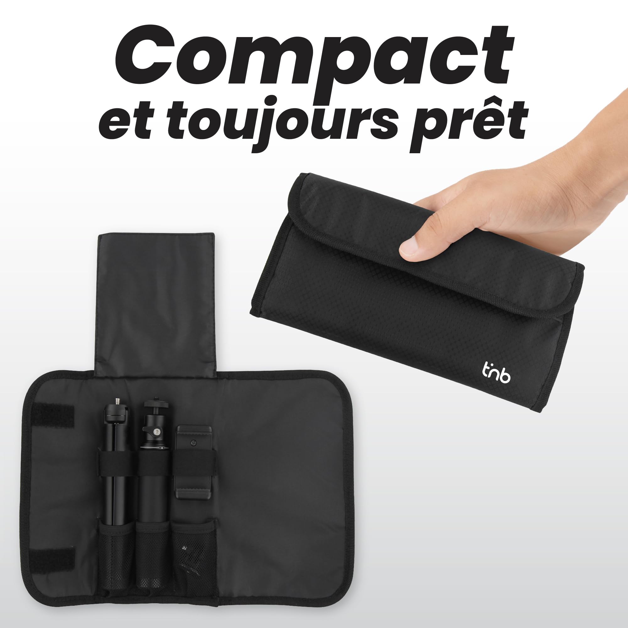 T'nB - Trépied Téléphone, Pack Voyage 4 en 1 avec Perche Selfie, Noir