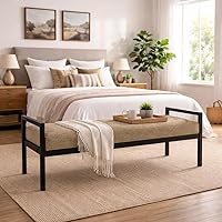 Vista 4 de HomePop Banco de metal moderno Banco para sala de estar y dormitorio Muebles decorativos para el hogar - Brown Boucle