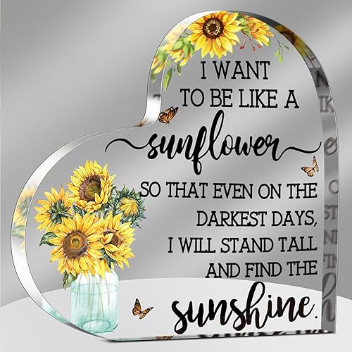 Yulejo Regalo de girasol para mujer, decoración de escritorio de girasol, acrílico inspirador, citas de oficina, recuerdo para amigas, Navidad,