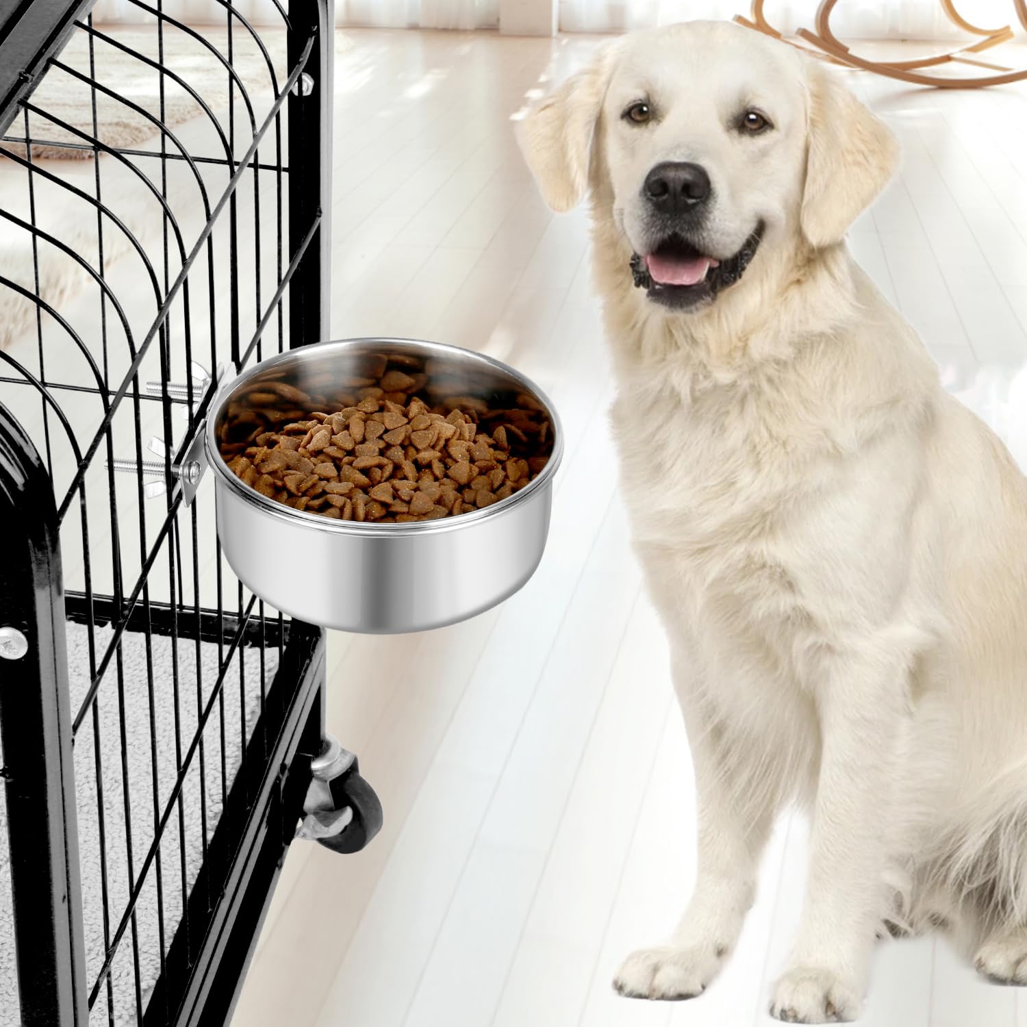 Removable Stainless Steel Hanging Pet Kennel Cage Bowl Food and Water Feeder Coop Cup for Puppy Cat Rabbit 2-Pack 728PH01222D - The Home Depot