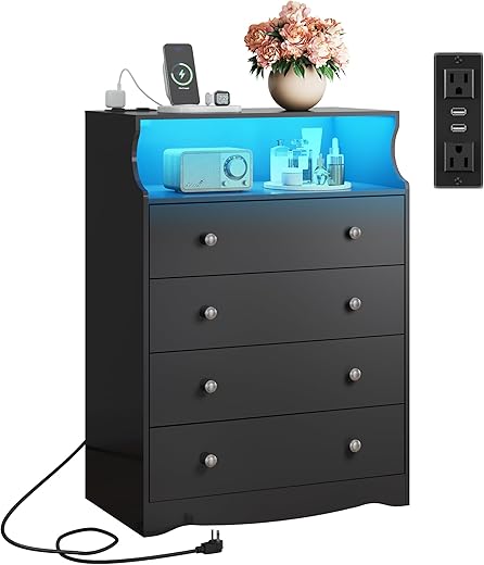 WLIVE Dresser TV Stand, Entertainment Center with Fabric Drawers, Media Console Table with Open Shelves for TV up to 45 inch, Storage Drawer Unit for Bedroom, Living Room, Entryway, Dark Grey