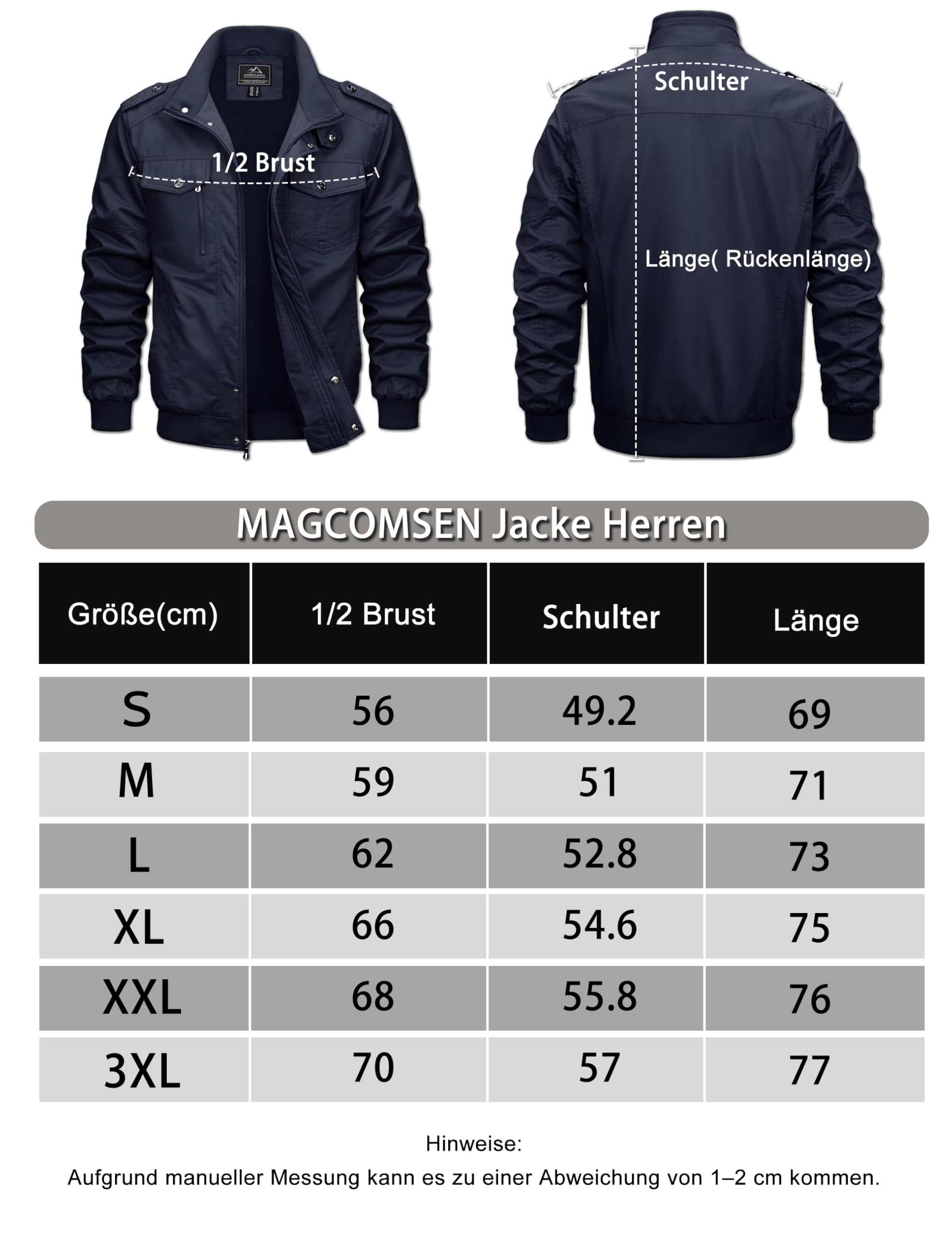 MAGCOMSEN Męska kurtka przejściowa Cargo, kurtka outdoorowa, wiatroszczelna, wiosenna, wojskowa, lotnicza, bawełna, stójka, kurtka robocza z wieloma kieszeniami
