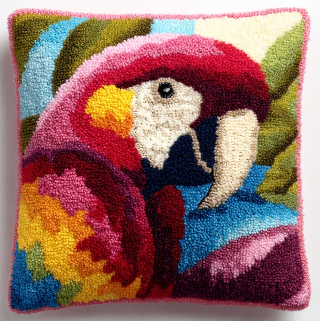 AxiangziK Latch Hook Cushion Kit 43x43cm,Parrot