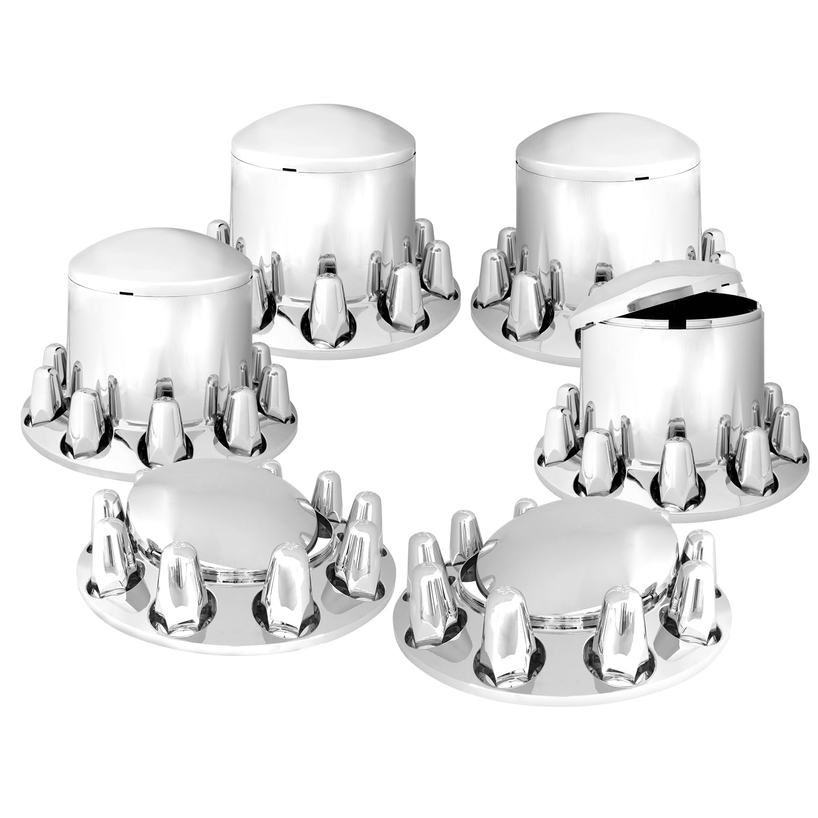GG Grand General 40234 Chrome Plastic Complete ABS Axle Set (2 Front and 4 Rear) with Standard Hub Caps and Push-On Lug Nut Covers for Trucks, 4 Pack, 1-1/2