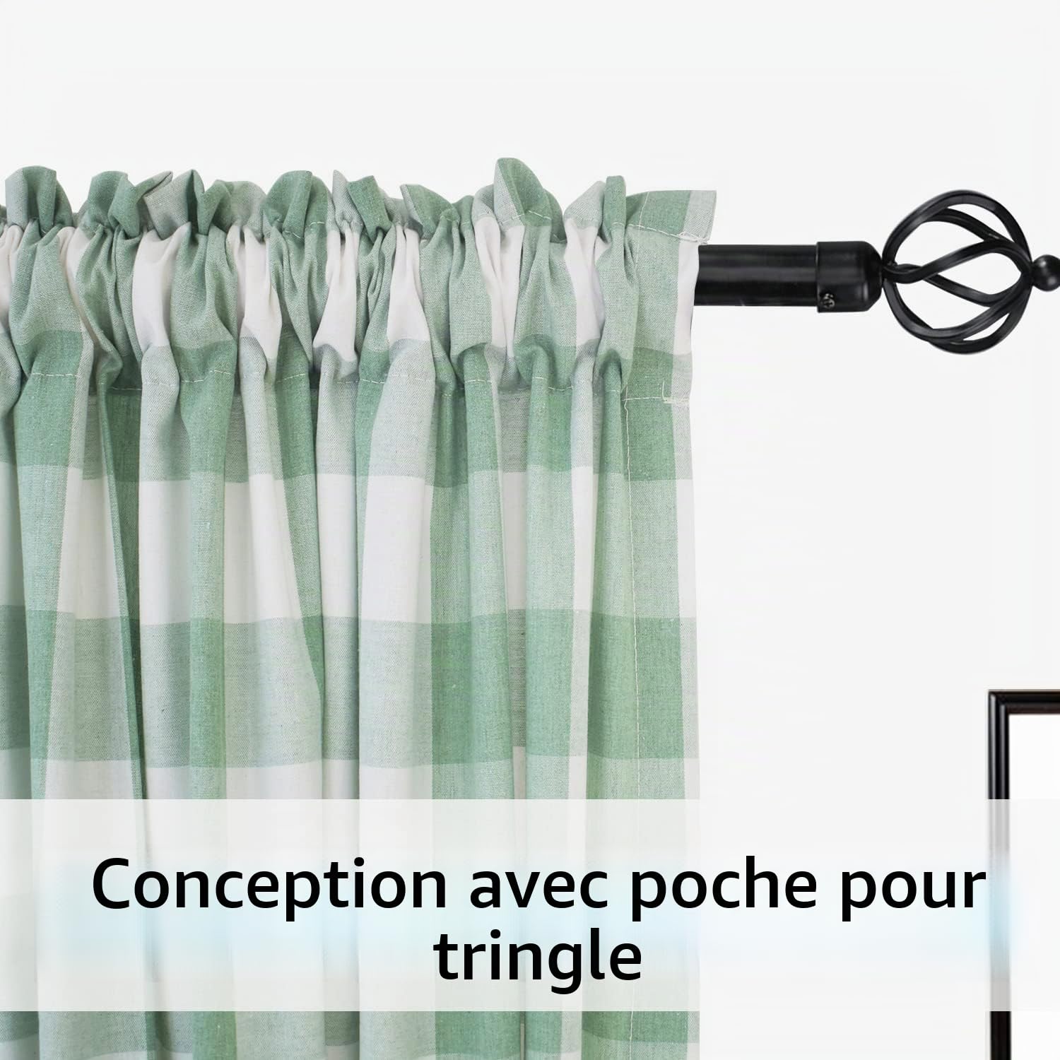 Lot de 2 rideaux de fenêtre en coton avec passe-tringle – Rideaux à carreaux de buffle avec passe-tringle de 203,2 cm de long – Rideaux de style ferme, cuisine, salon, chambre à coucher, sous-sol,