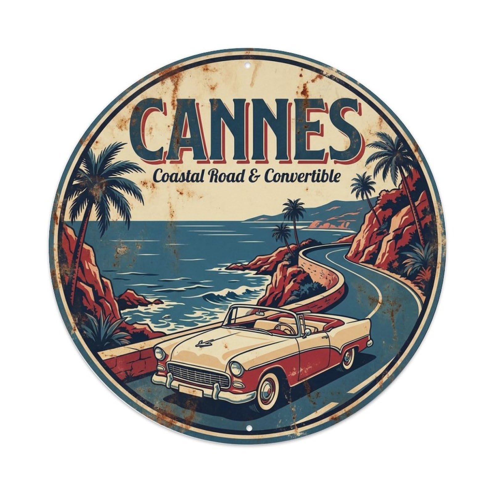 France Cannes Coastal Road Convertible Riviera Travel Metal Tin Sign