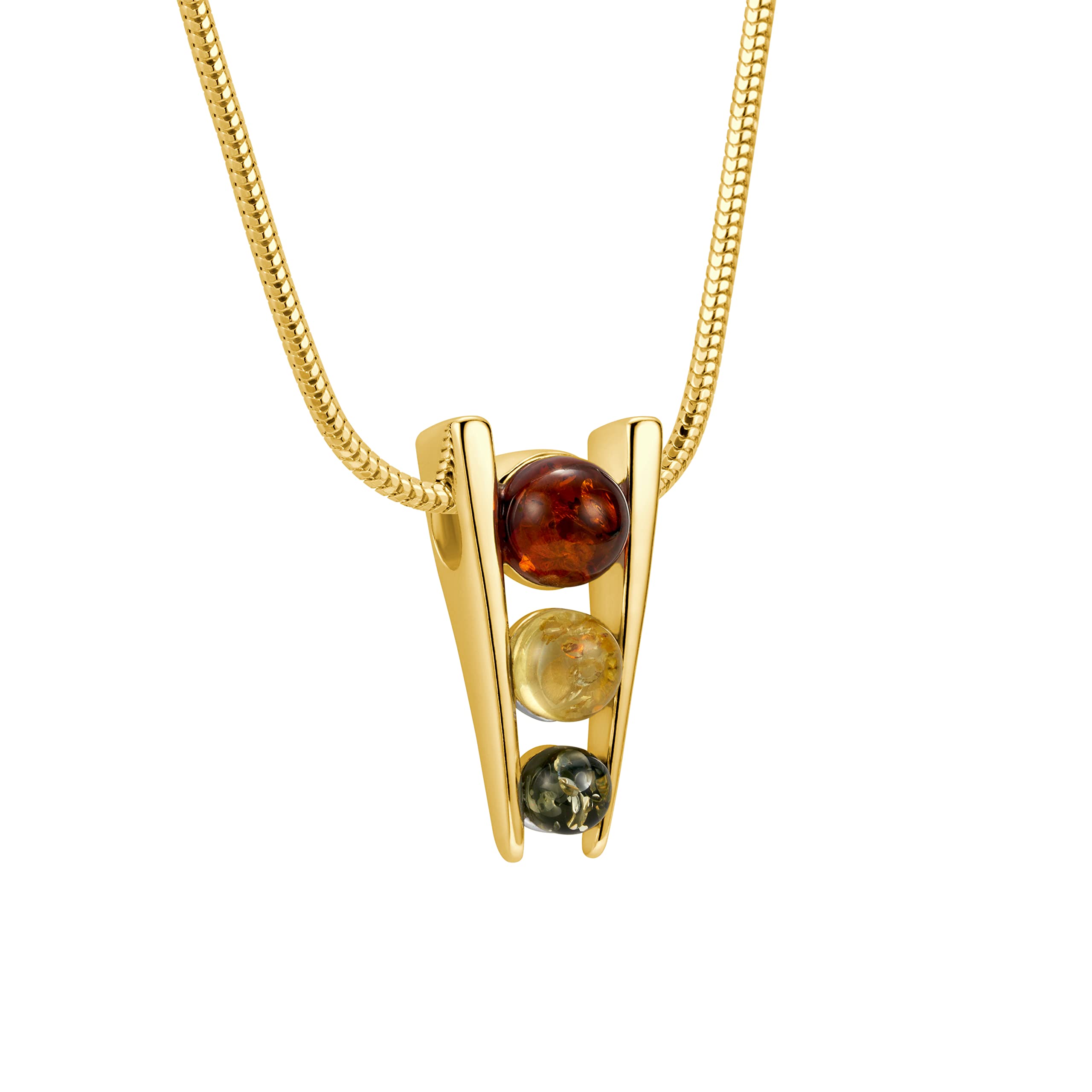 Collar Artesanal Ámbar Tricolor Con Cadena De Plata Dorada