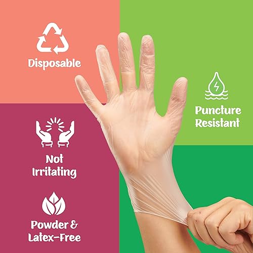 Miniatura 2 de Care Plus - Guantes desechables de vinilo, tamaño extragrande, resistentes, no estériles, sin polvo, goma sin látex, 100 unidades, seguros para