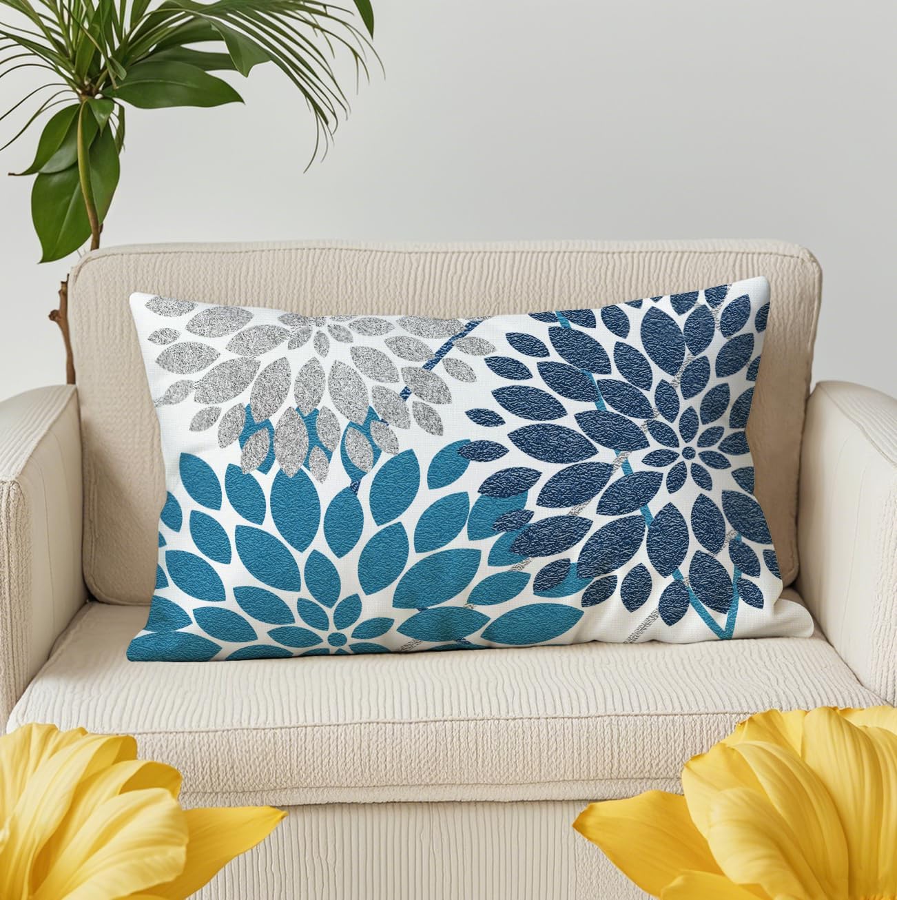 Decorative Throw Pillow Covers Set of 2 Blue Silver Grey Dahlia image 2
