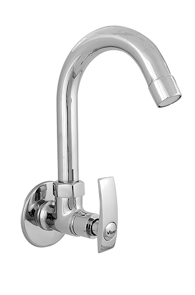 VISKO 2008 Royal Sink Cock Tap - Faucet | Cock Two Way tap Long Bib Tap Brass Quarter Turn Fitting for Bathroom Use with Hand Shower/Health Faucet | Silver |