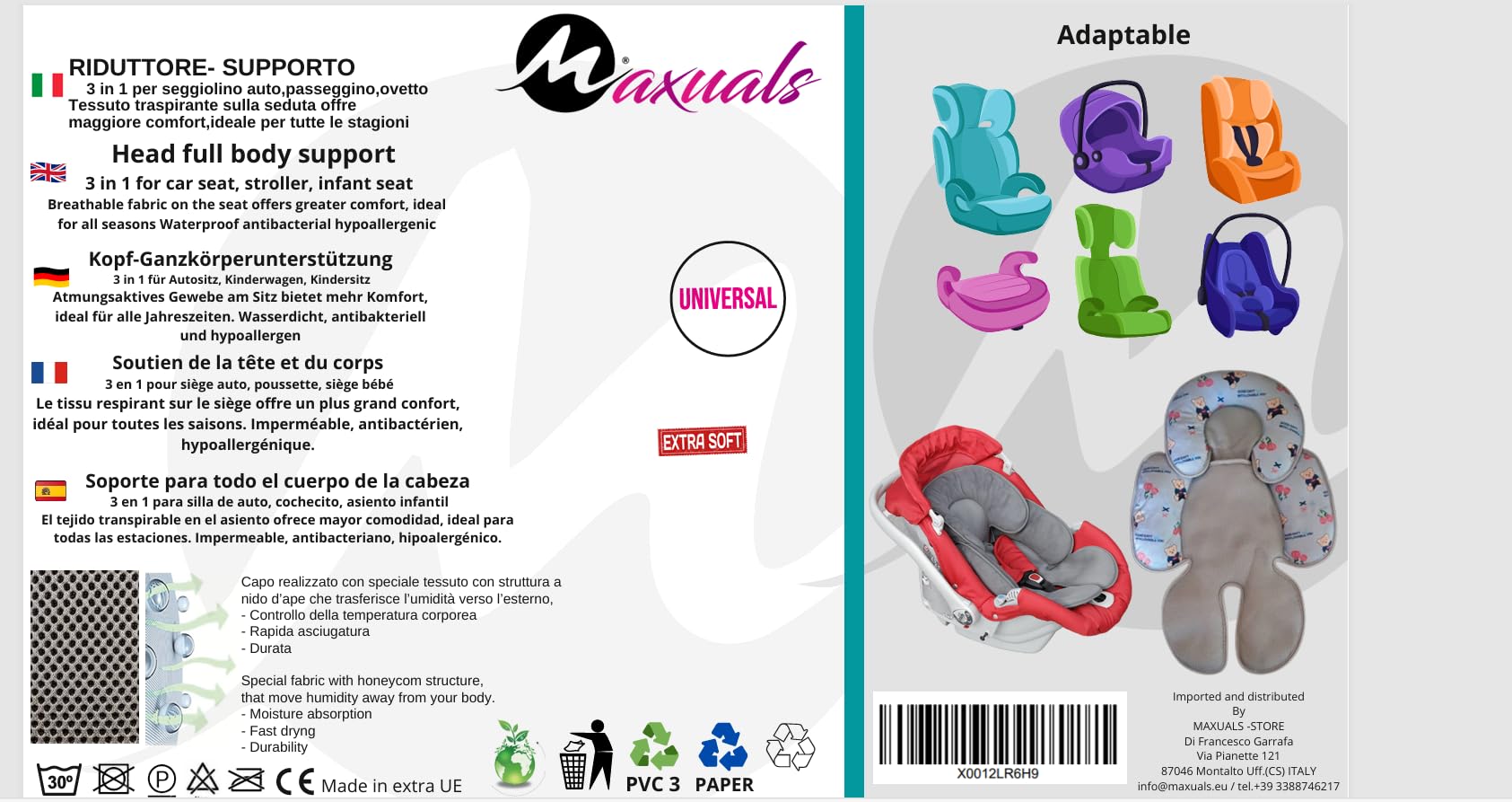 Riduttore Passeggino Universale Ovetto Neonato Cuscino Seggiolino Auto Culla Seggiolone Traspirante Leggero Supporto Protezione Testa Bimbo 0-24 Mesi Estate Inverno Anallergico