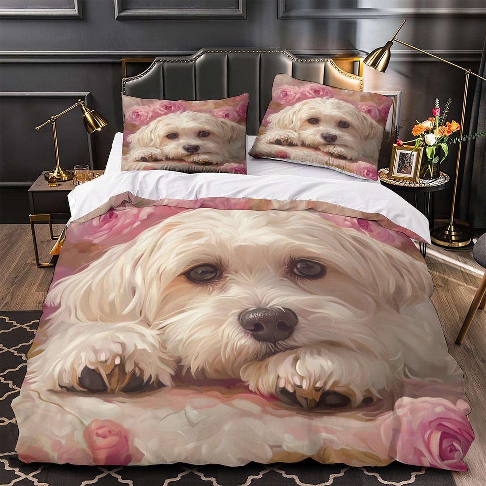 Housse de couette chiot blanc parure de lit 3d peinture
