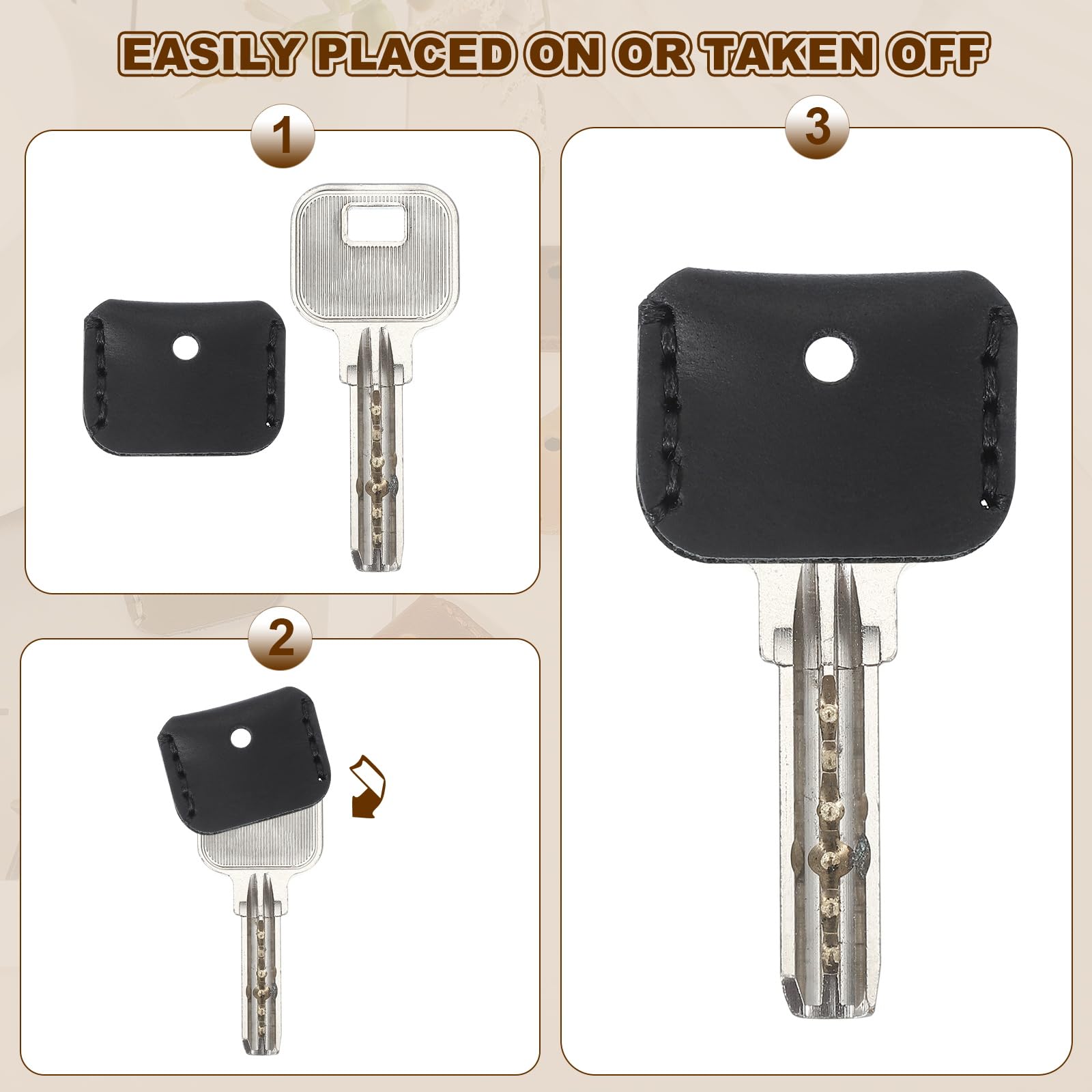 PATIKIL Leather Key Covers Caps, 3 Pack Head Key Sleeves Mini Key Tags Organizer for House Office House Apartment Keys Light Blue - Image 4