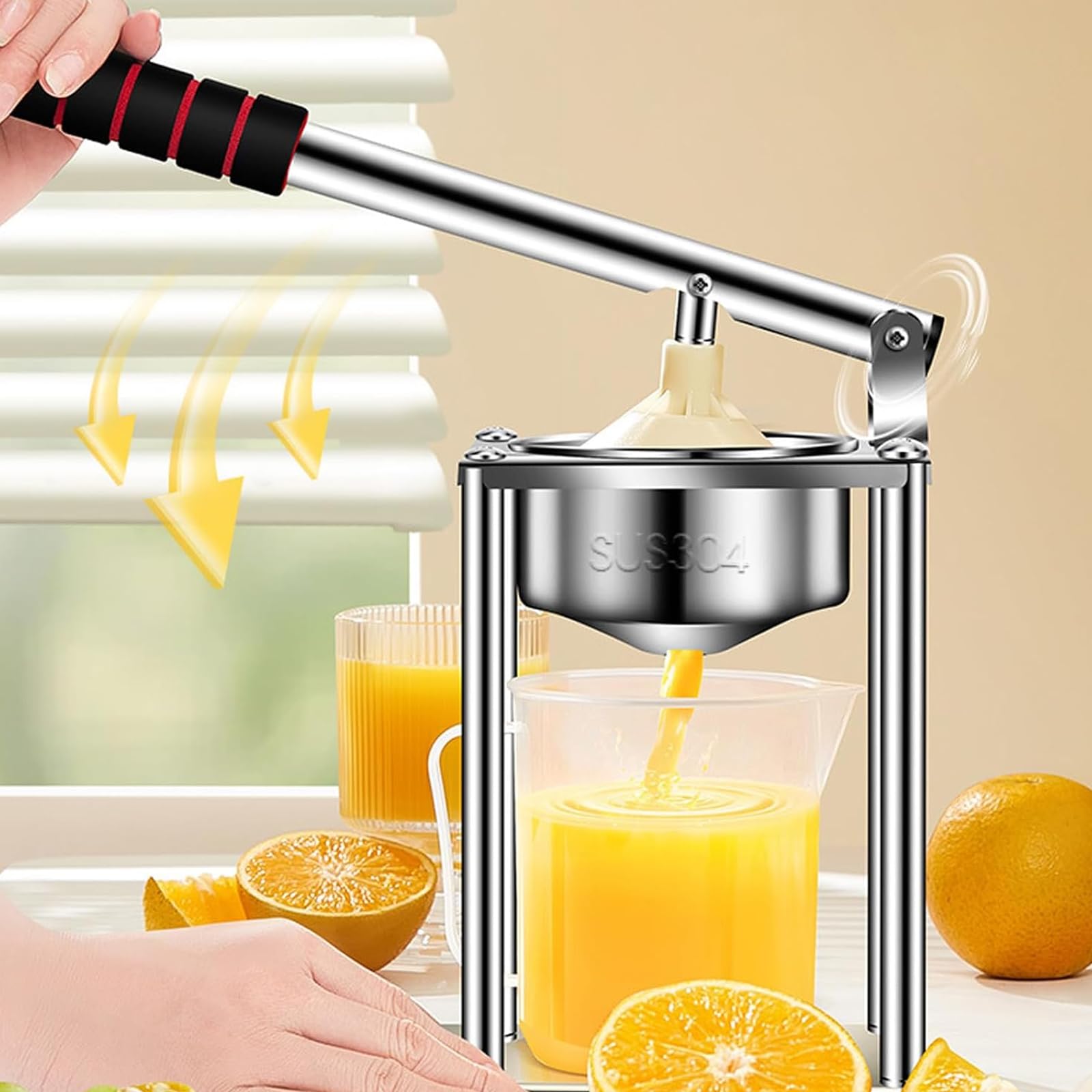 Exprimidor de cítricos, prensa manual de acero inoxidable resistente con filtro, extracción rápida de jugo, embudo desmontable para el hogar, cocina y restaurante