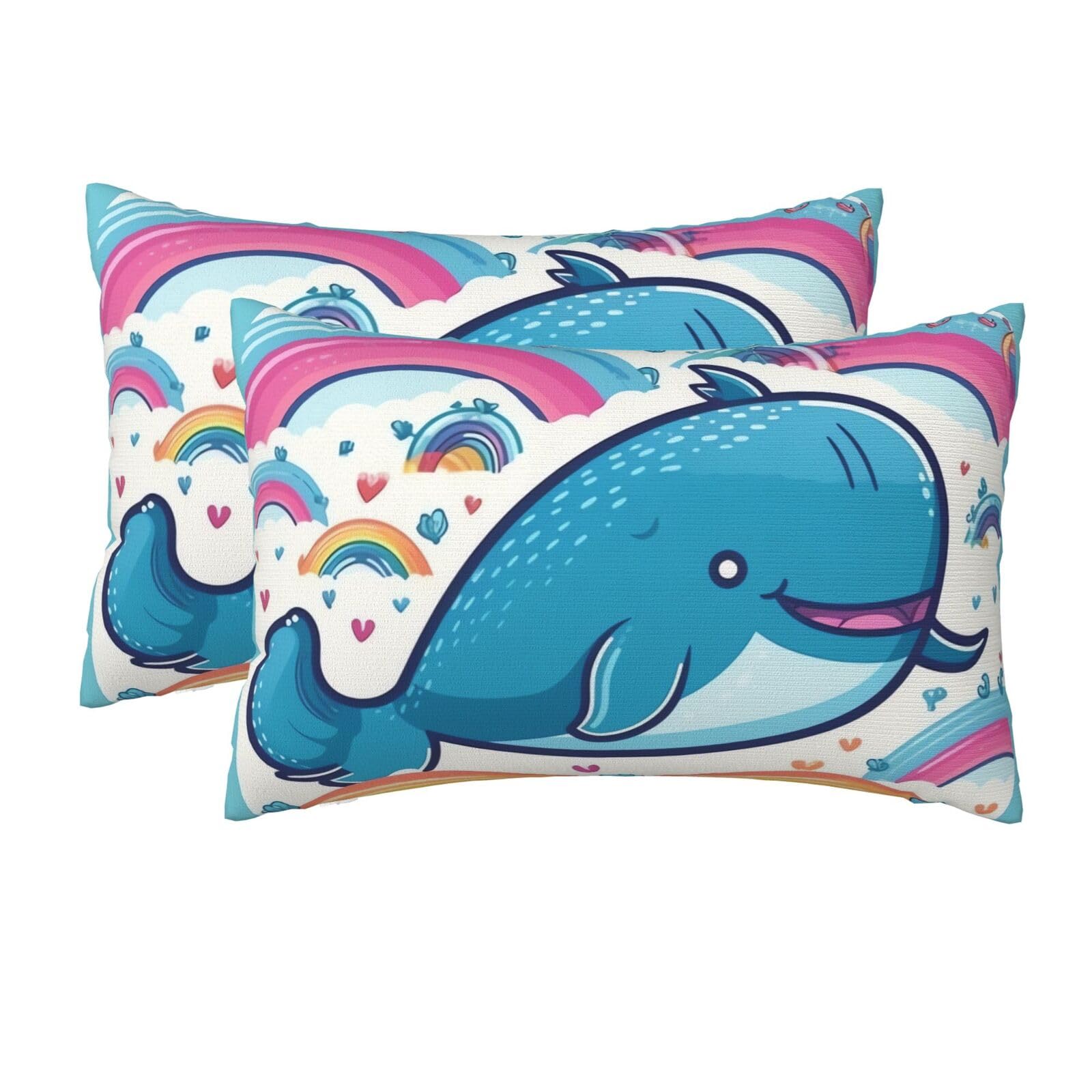 2 Pack Queen Size Pillow Cases for Hair and Skin Soft Breathable Pillow Case Covers with Hidden Zipper Cartoon Whale and Rainbow Pillowcase 20x30 Inches Pillow Cover for Sleeping Gift