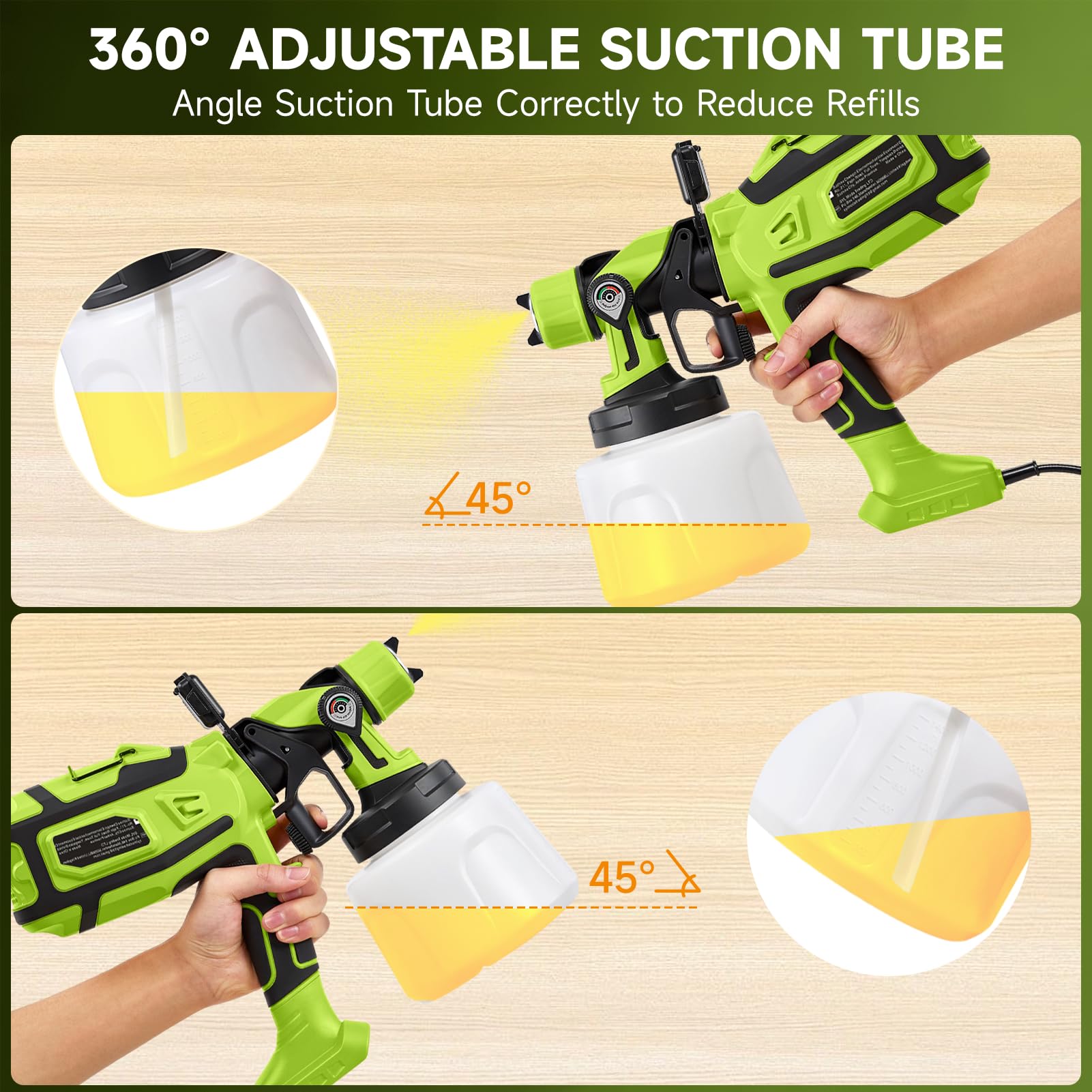 Pulverizador de pintura para paredes y techos, pistola de pintura de 700 W con recipiente de 1400 ml y luz LED, pulverizadores de pintura eléctricos HVLP con 5 boquillas y 3 patrones para vallas