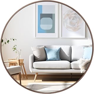 24 inch Circle Wall Mirror, Brushed Bronze Metal Framed Round Mirror for Bathroom Vanity, Bedroom Decor, Living Room, Entryway