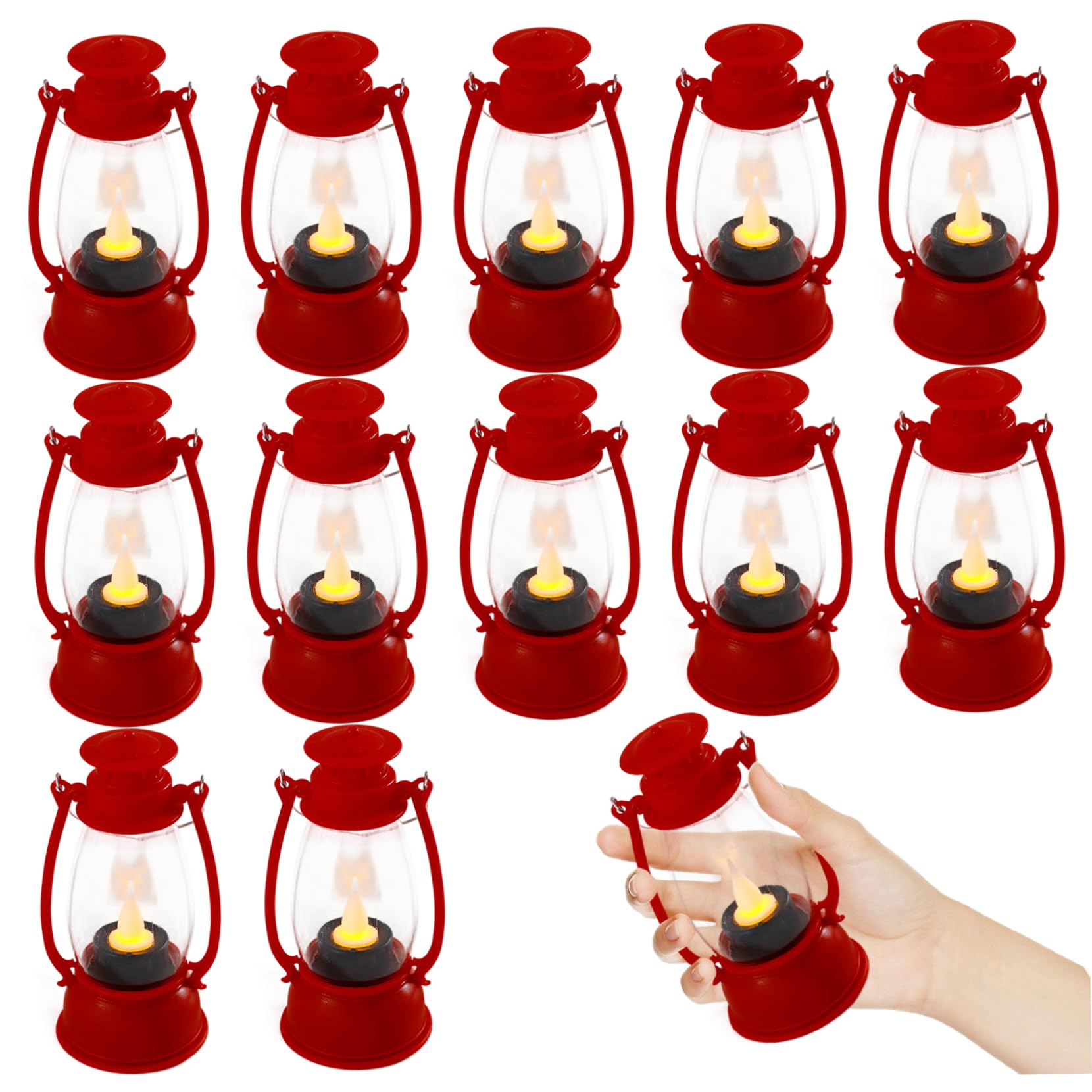 Nukinp 12PCS Red Lantern with Flickering LED Candle, 5.3 inch Hanging Mini Lanterns for Centerpieces, Western Party Decor &1