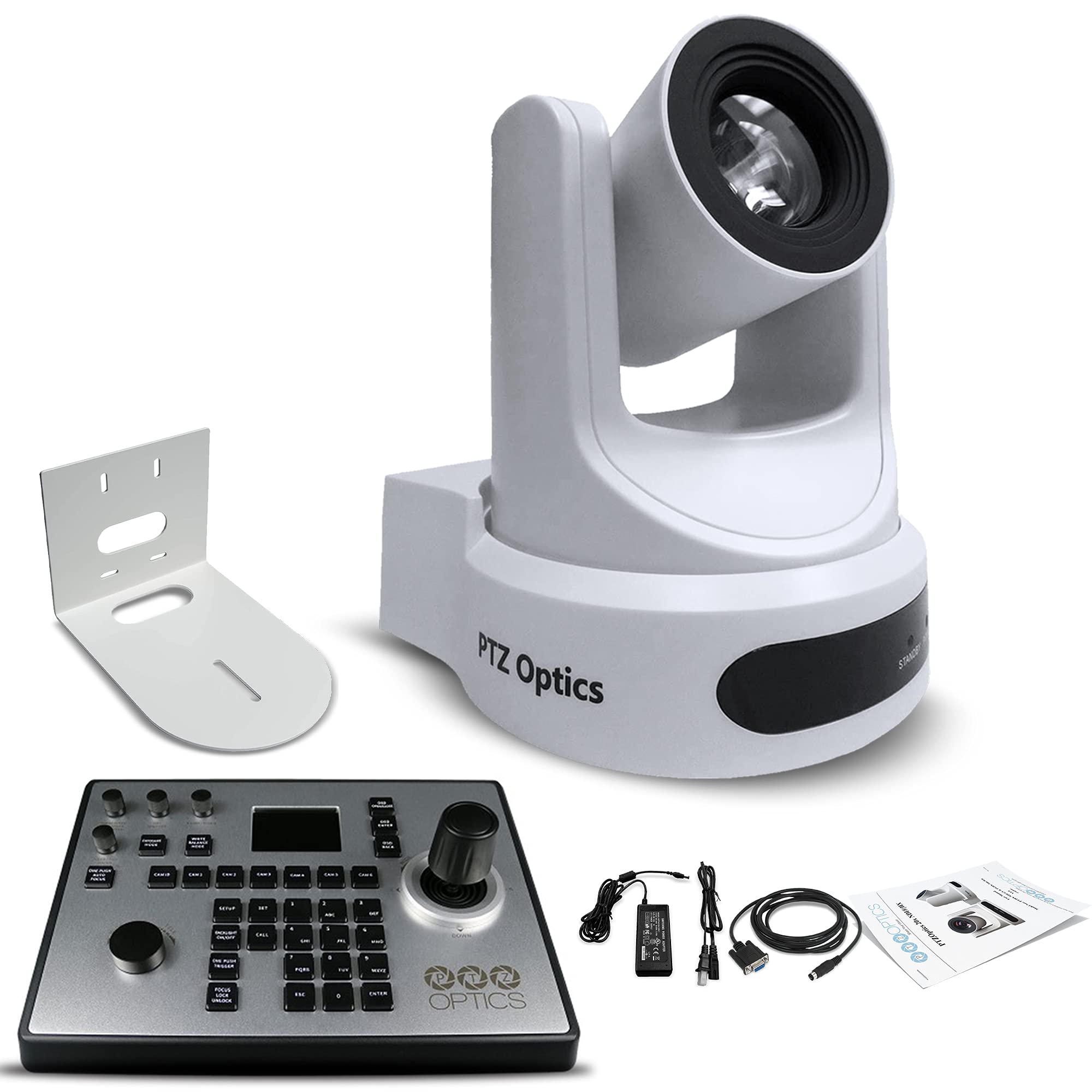 PTZOptics 20x-SDI Gen2 Live Streaming Camera (White) (PT20X-SDI-WH-G2) + PT-Joy-G4 4D IP Controller 