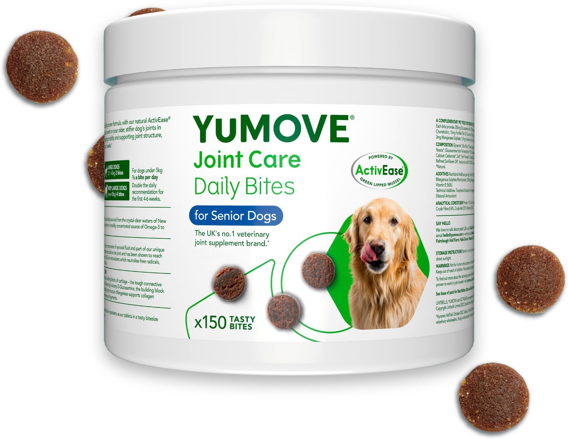 Senior Dog Joint Supplement, Daily Bites for Joint Care, High Strength Dog Hip and Joint Aid for Senior with Glucosamine, Chondroitin, Green Lipped Mussel, Aged 8+, 150 Chews