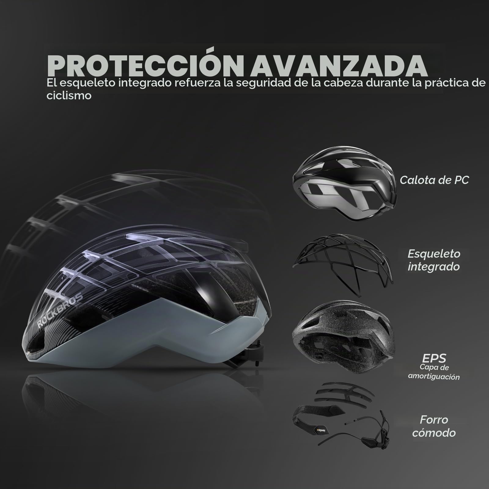 ROCKBROS Casco Bicicleta Adulto Ajustable Casco MTB Hombre Mujer Forro Desmontable para Ciclismo Bicicleta Carretera Montaña Urbana