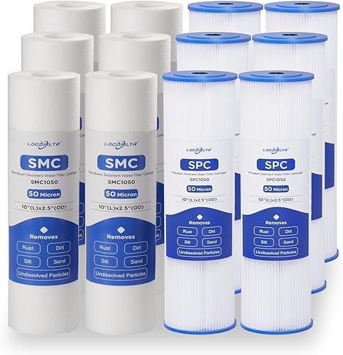 Miniatura 1 de Cartucho de repuesto para filtro de agua de 10 x 2.5 pulgadas, polipropileno de 50 micras y filtro de sedimento plisado de 50 micrones, paquete de 12