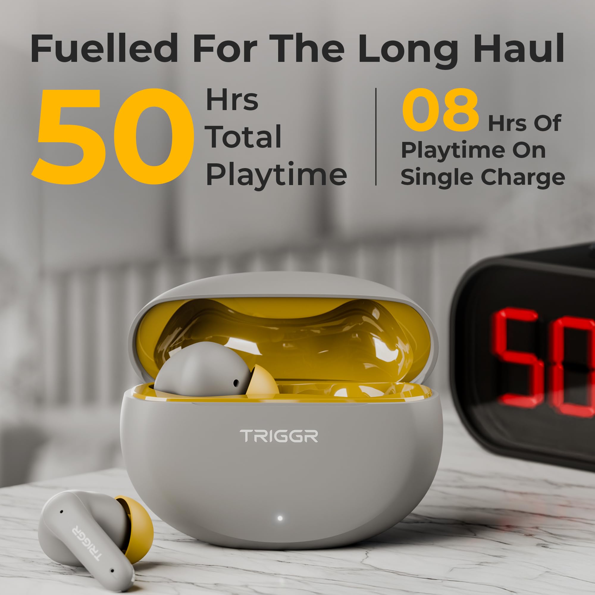 TRIGGR Ultrabuds N3 with Crisp Calling, 50H Playtime, 13mm Drivers, BassXpand Bluetooth (Canary Smoke, in The Ear) — Amazon image 5