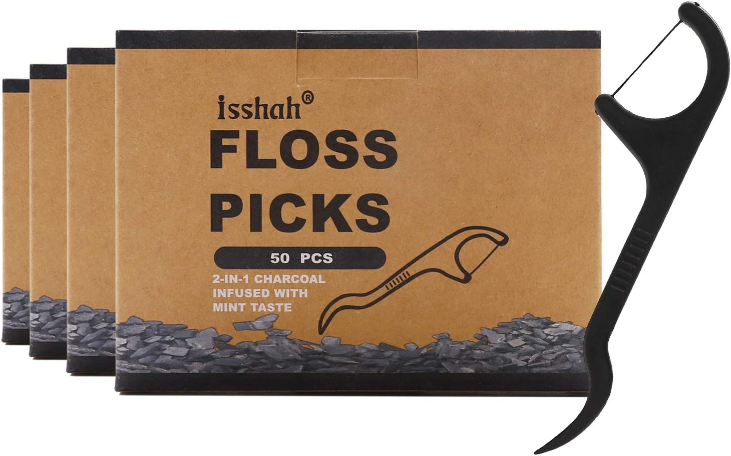 - Natural Dental Floss Picks - 200 Count - PETA Approved, BPA Free, Vegan, Sustainable, Eco Friendly, Natural Dental Flossers by Isshah (Charcoal)