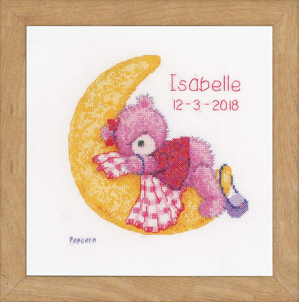 Vervaco Counted Cross Stitch Kit Brie Bear on The Moon aida, Cotton Blend, Assorted, 32.5 x 5 x 32 cm